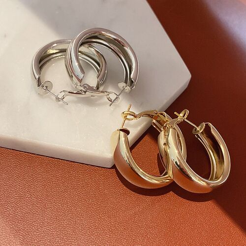 S925 Silver Needle Wide Metal Large Hoop Earrings, European and American Fashion Exaggerated Earrings, Korean Style, Influencer Trendy Hong Kong Style Women's Earrings