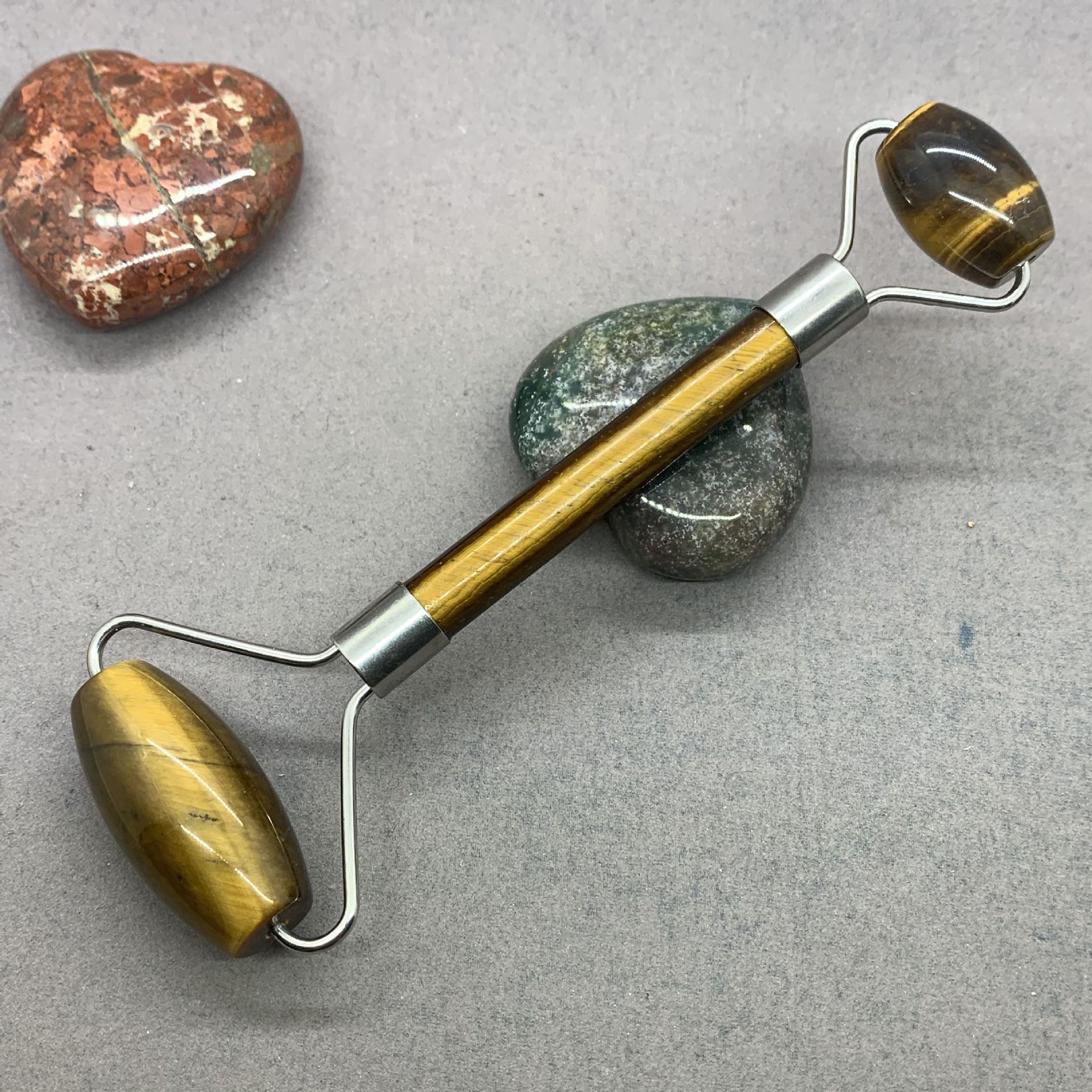 Piedra natural de doble cabeza rodillo de masaje palo amatista rosa cristal flor verde Aventurina azul patrón azul arena oro arena amarillo Ojo de Tigre