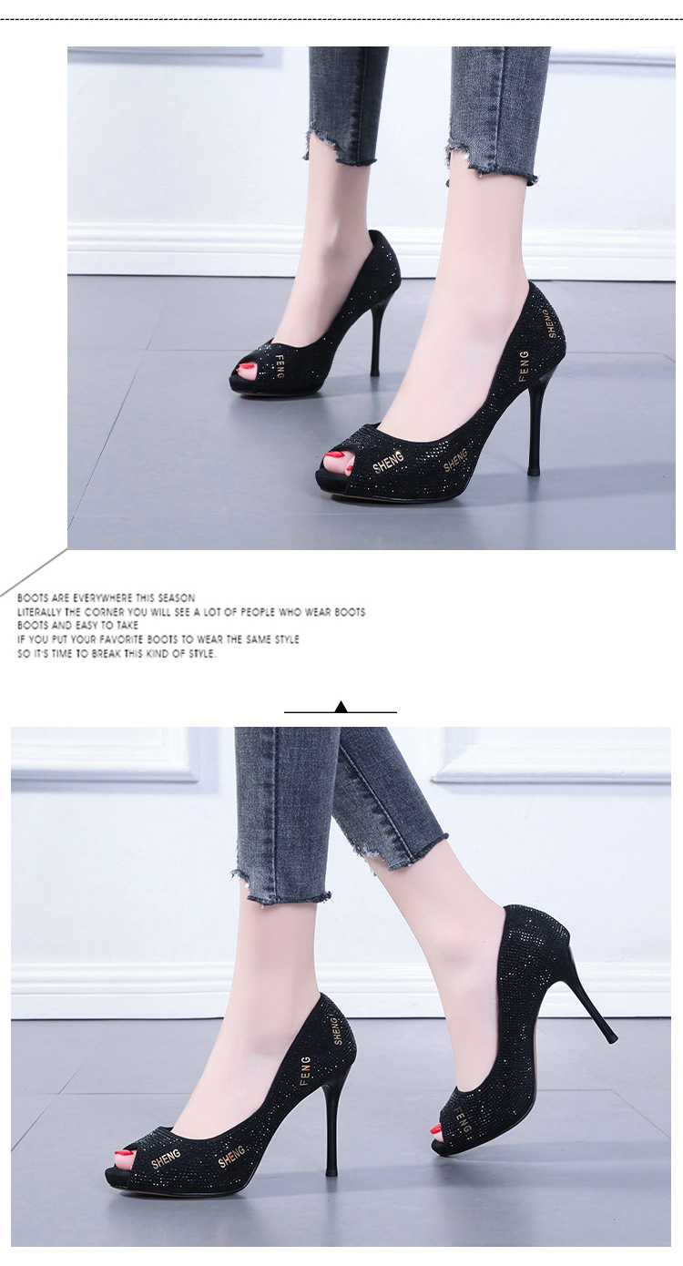New Letters Rhinestone Fish Mouth High-heeled Single Shoes Stiletto Sexy Sandals Wholesale Nihaojewelry display picture 4
