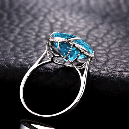 Fashionable citrine silver-plated gold inlaid amethyst sea blue topaz colored gemstone open ring for women