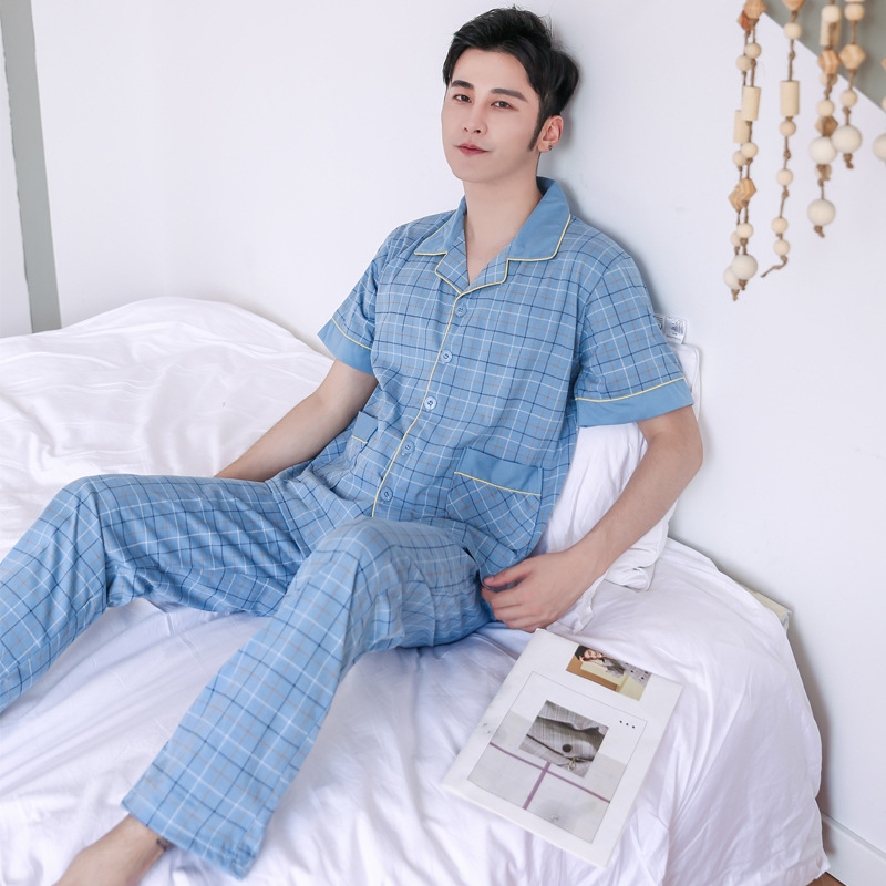 100% algodón pijamas de los hombres de verano de manga corta casual primavera y otoño de manga larga juventud delgada homewear traje