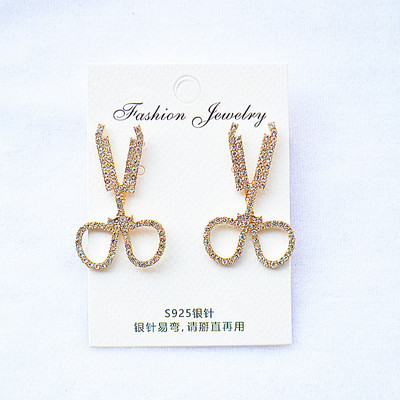 s925 Silver needle the republic of korea Dongdaemun Super Flash scissors Ear Studs personality temperament A small minority design Full bore scissors Earrings