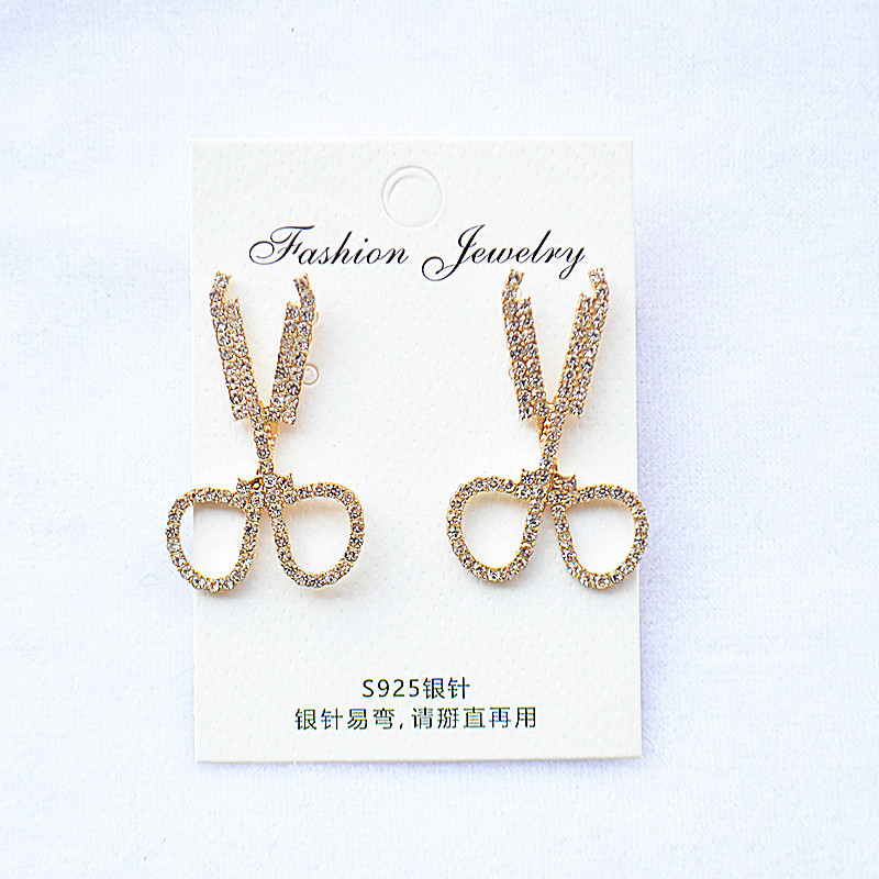 s925 Silver needle the republic of korea Dongdaemun Super Flash scissors Ear Studs personality temperament A small minority design Full bore scissors Earrings