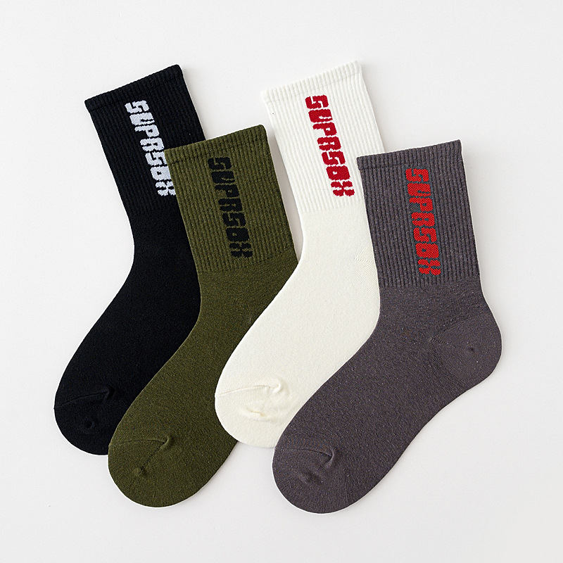 Cotton Crew Socks For Men Solid Colour Winter Autumn Street Style_voghion.com