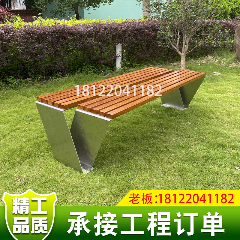 廠家直銷戶外不鏽鋼公園椅鋼木休閑廣場座椅防腐實木坐凳長椅定制