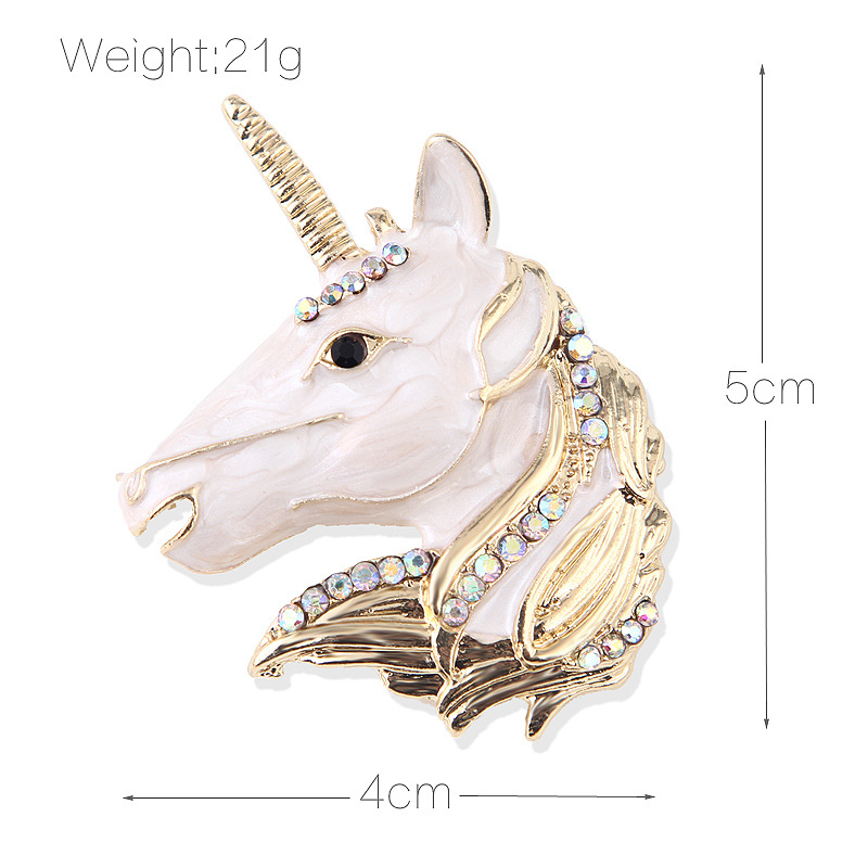 yeni tek boynuzlu at başı masal tarzı romantik kız emaye elmas damla yağ broş korsaj nokta_voghion.com