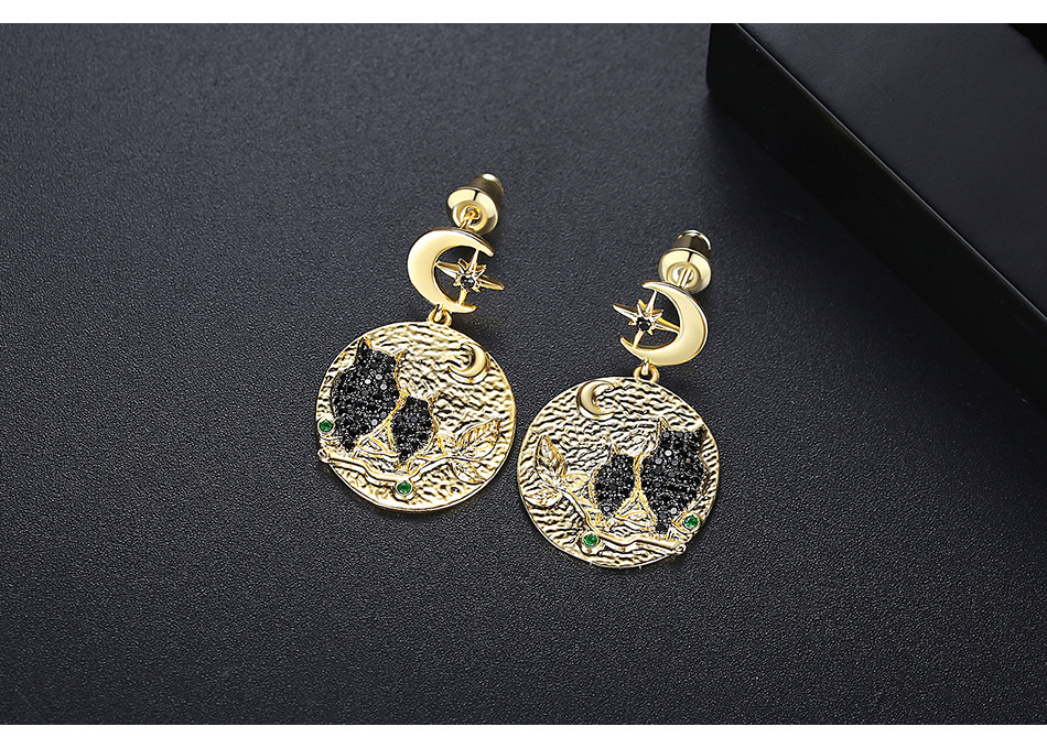Owl Copper Inlaid Zircon Six-pointed Star Earrings display picture 5