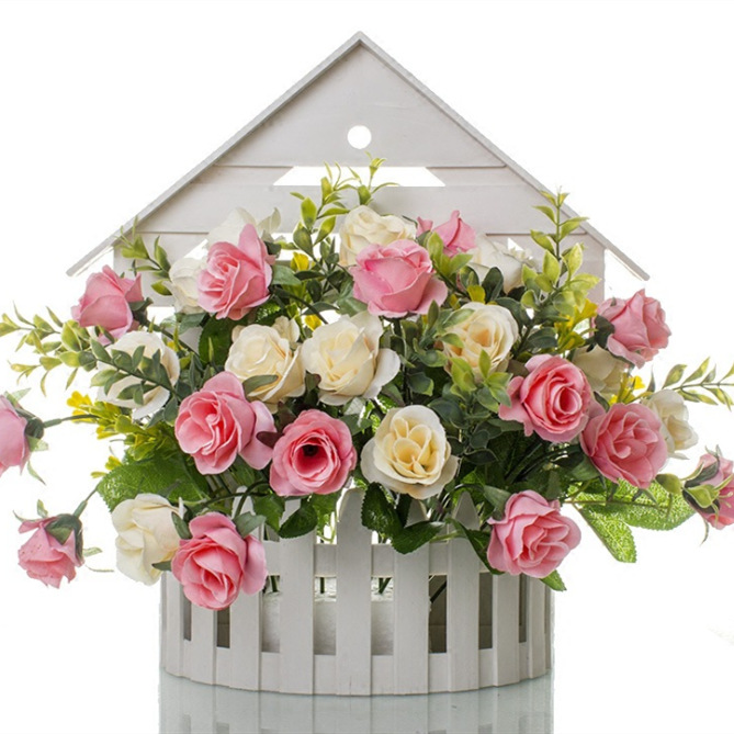 厂家供应塑料壁挂假花仿真花挂墙壁装饰花篮详情图3