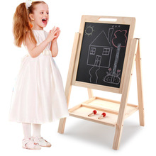 厂家直销木制儿童学习双面写字板木丸子可升降便捷画板益智玩具