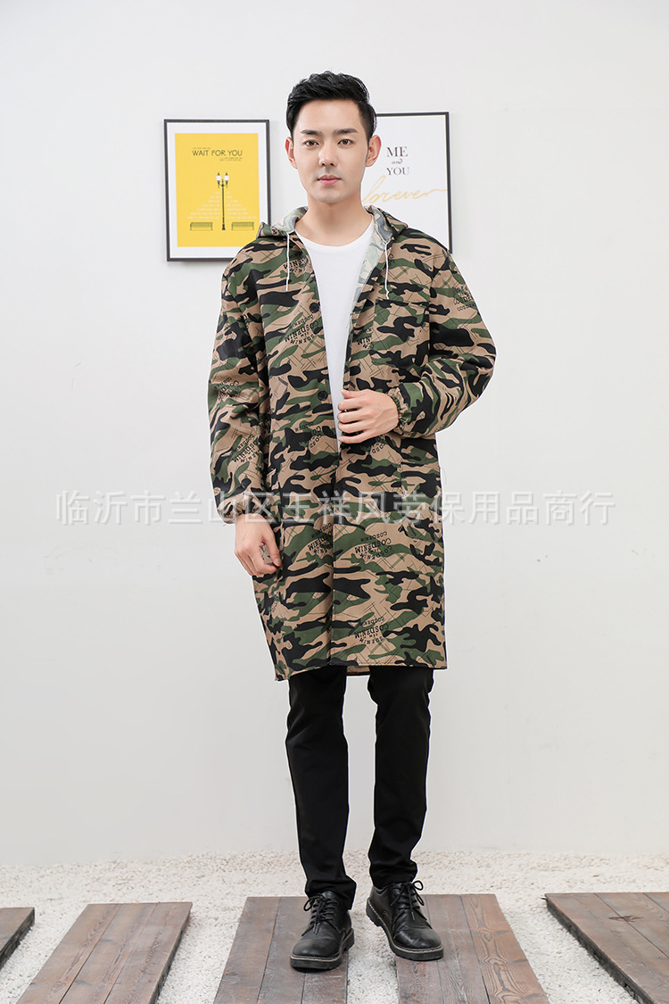 单层迷彩连帽大褂