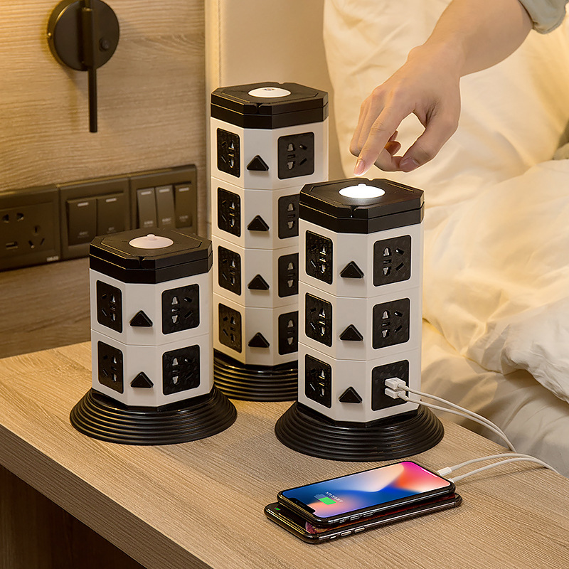 家用多功能立式插座办公塔形带USB充电带灯长线排插转换器多孔位