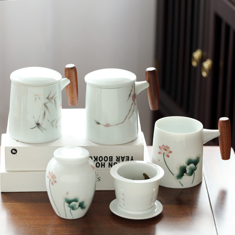Ceramic cup Tape filter Water cup household Three suit Office teacup customized Gift Company Annual meeting