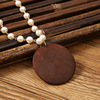 Spot Pearl Wooden Circle Pendant necklace sweater chain Wooden Disc PENDENT NECKLACE