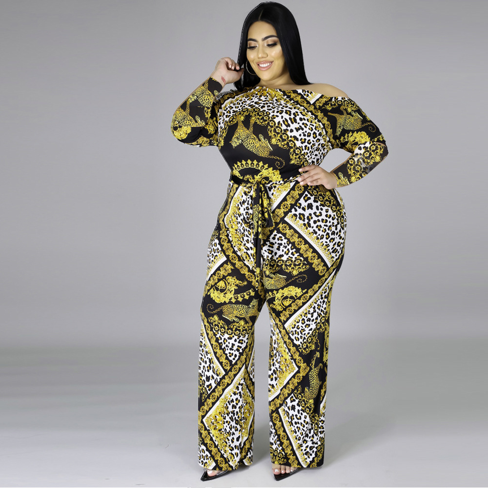 Large Women'S Clothing Autumn Winter New Jumpsuit Fashion Digital Printing Temperament Leisure Wide Leg Pants Suit