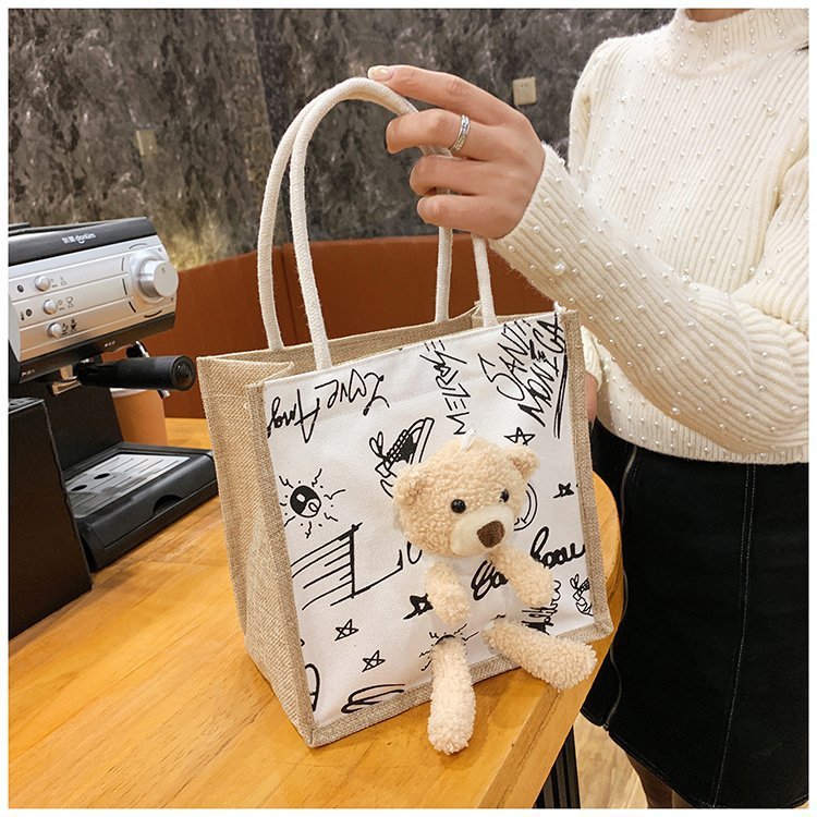 Wholesale 2020 new Instagram winter cute bear Japanese women's bags, cartoon student fashion hand-held trendy fabric bags undefined