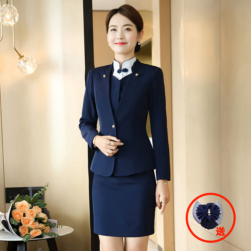 职业装女装春职业套装酒店前台西装马甲中式工作服珠宝店制服