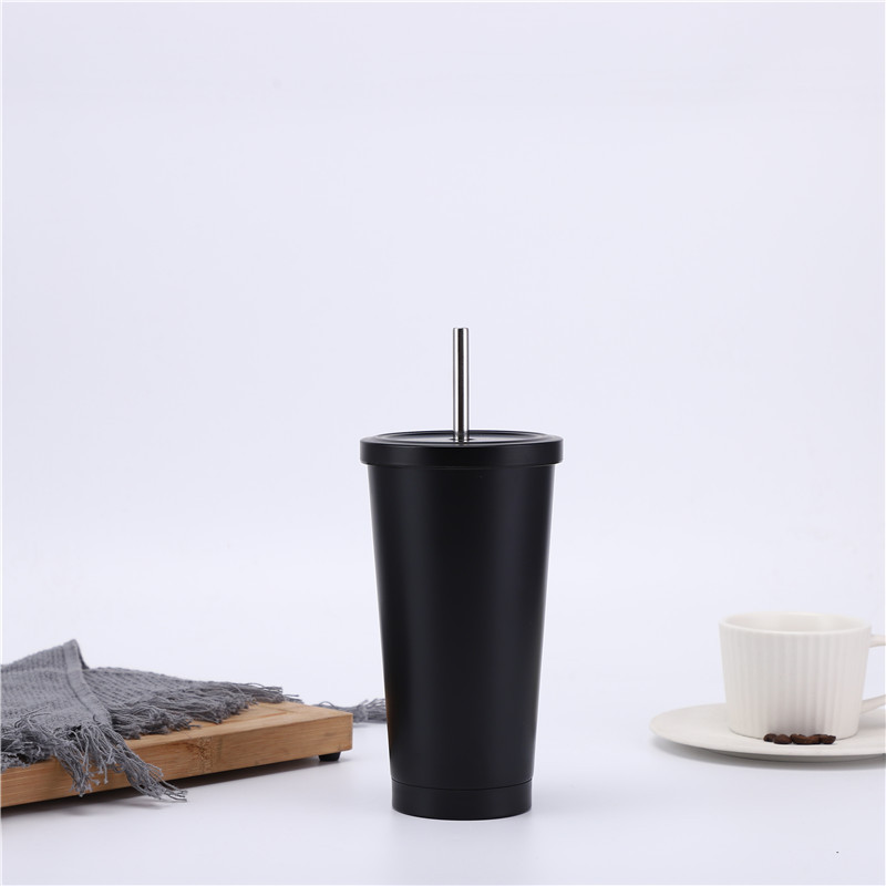 Suministro transfronterizo 304 taza de paja de acero inoxidable taza de regalo de oficina 500ml taza de vacío de paja de vacío de doble capa