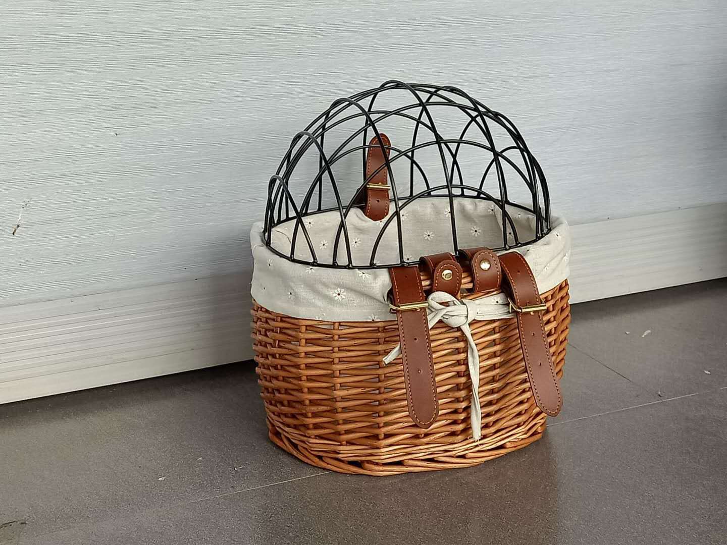 Cesta para mascotas cesta de almacenamiento cesta de bicicleta de hierro con tapa cesta de almacenamiento de mimbre jaula de perro jaula de gato con tapa