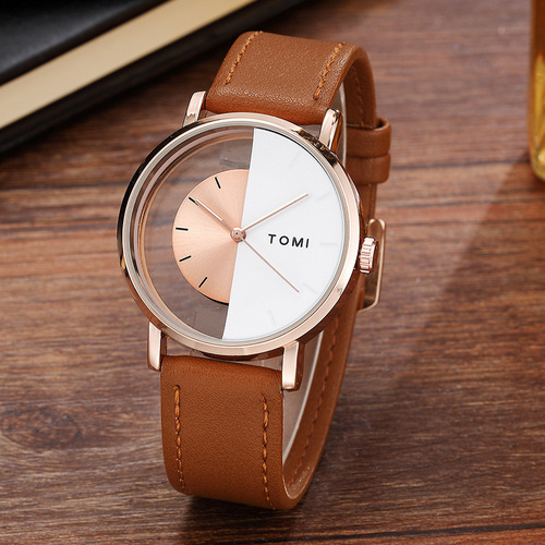 TOMI special rice hollow design half-side see-through unisex watch belt neutral casual fashion quartz watch