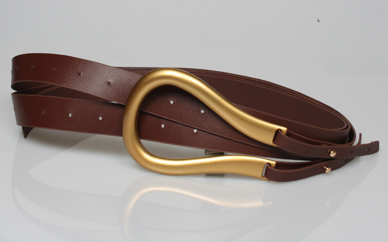 90g Weight Women'S Gender Khaki, Coffee, Grey, White, Black Color Fashion Large Metal Horseshoe Buckle Double Belt 6