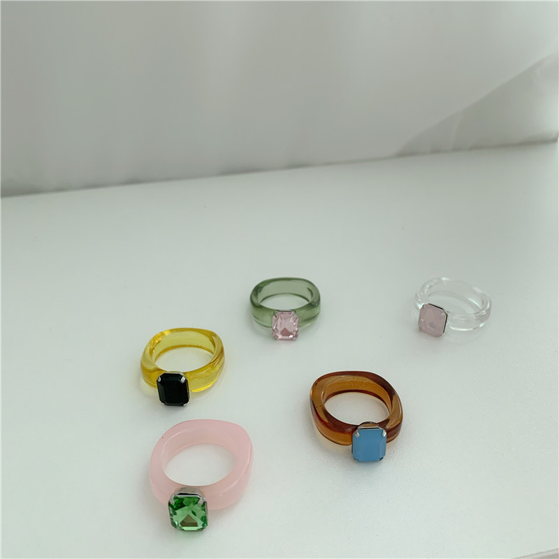 Fashion Candy Color Gem Ring Transparent Jelly Texture Ring display picture 3