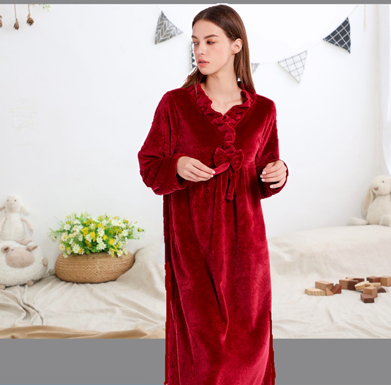 女秋冬季玉兔绒升级双面绒珊瑚绒高贵奢华长款公主睡裙睡衣家居服