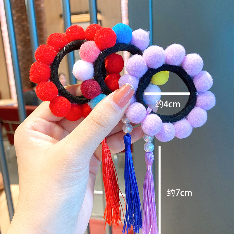 Children's Ball  Color Tassel Hair Tie Girls Baby Princess Cute Rubber Band display picture 2