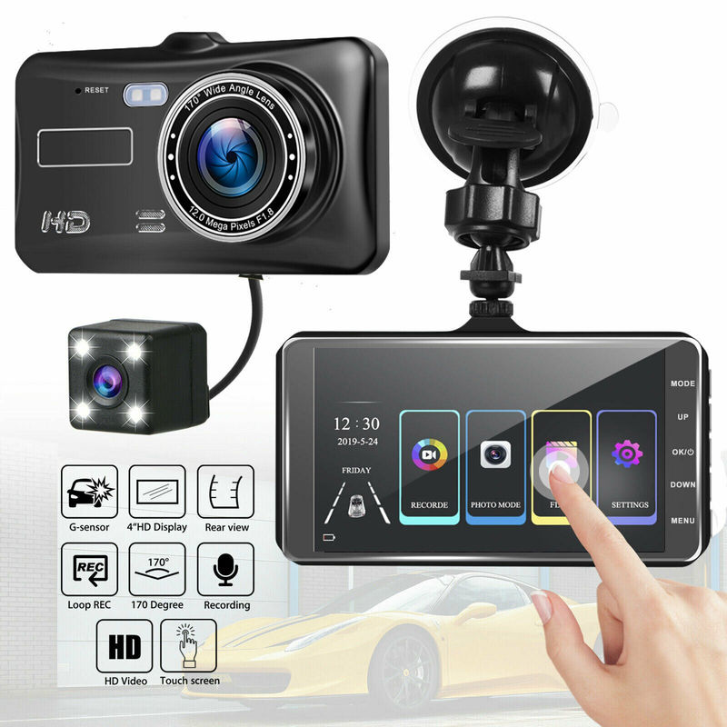 New 4inch Touch Driving Recorder Front and Rear Dual Recording Hd 1080P Reversing Image Recorder Cross-Border Hot Sale