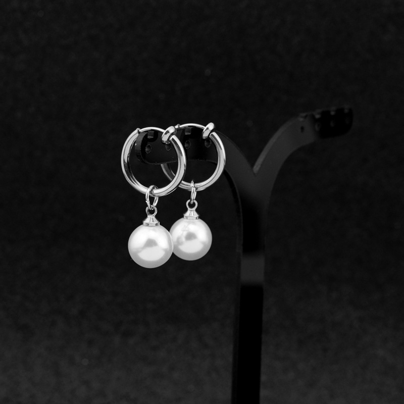 10g Weight Drop Earrings Classification 1 Pair Quantity Holiday, Daily Occasion Stainless Steel Material Pearl Pattern Unisex Gender Polishing Design Simple Style Style 1 Pair Simple Style Pearl Polishing Stainless Steel Drop Earrings 11