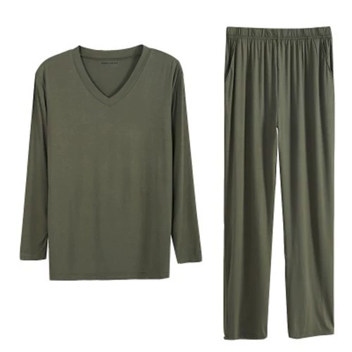 Men’s long‑sleeve pajama set, long trousers and top, plus sizes L–8XL, modal blend