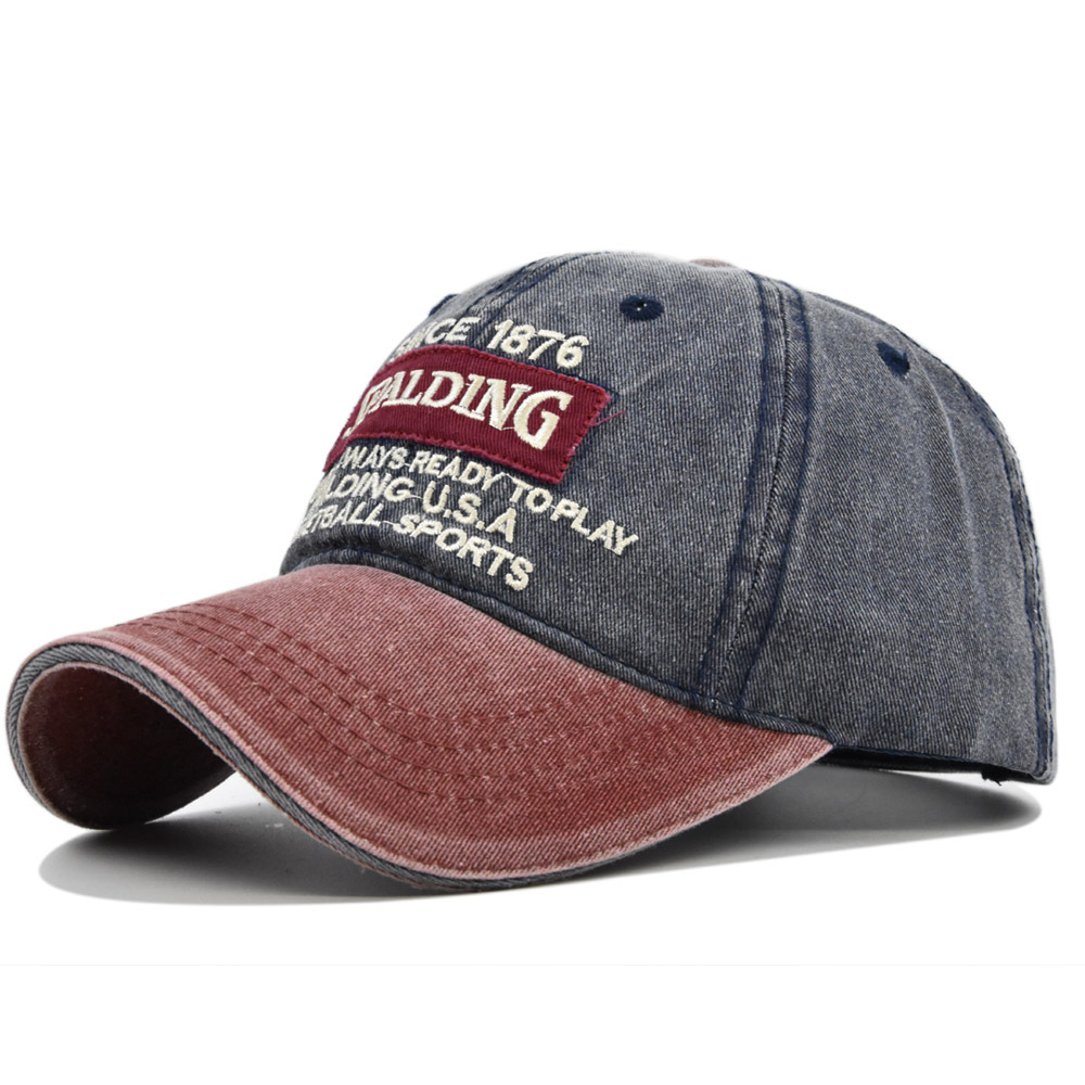 New washed three-dimensional baseball cap with patchwork denim patch embroidered duckbill sunshade hat_voghion.com