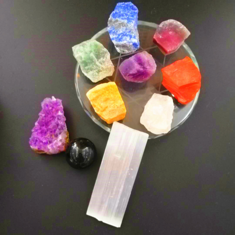 七轮能量晶石收藏~天然水晶半宝石 七脉轮瑜伽原矿石套装礼盒 图 3
