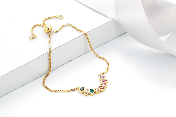 10g Weight Bracelets Classification Anniversary, Business, Travel Occasion Copper Material Geometric Pattern Women'S Gender Fashion Style Fashion Rainbow Zircon Geometric Pull-out Bracelet 12
