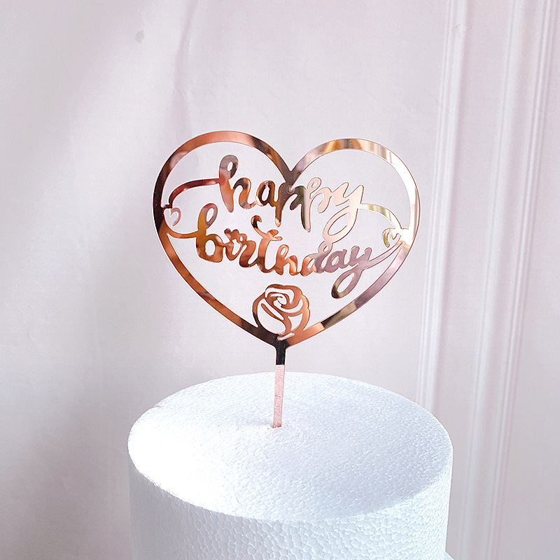 Cross-border Rose Gold English Acrylic Cake Card Factory Directly Supply ins-style Simple Birthday Cake Decoration