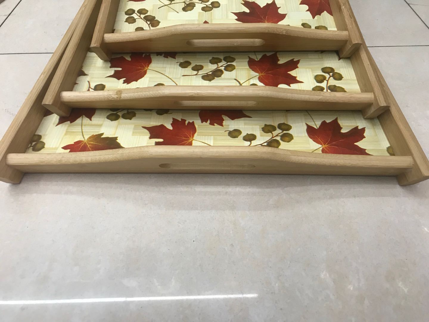 Jiehao Bamboo Distillery tray, restaurant plate, fruit plate, household three-piece set, angled double-ear tray detail image 3