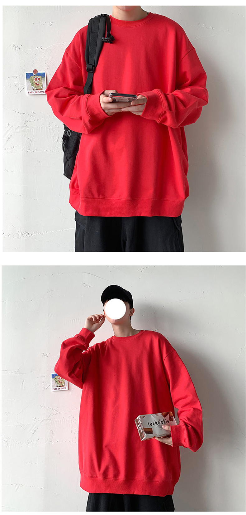 Men's Solid Colour Pullover Sweatshirt Round Neck Long Sleeve_voghion.com