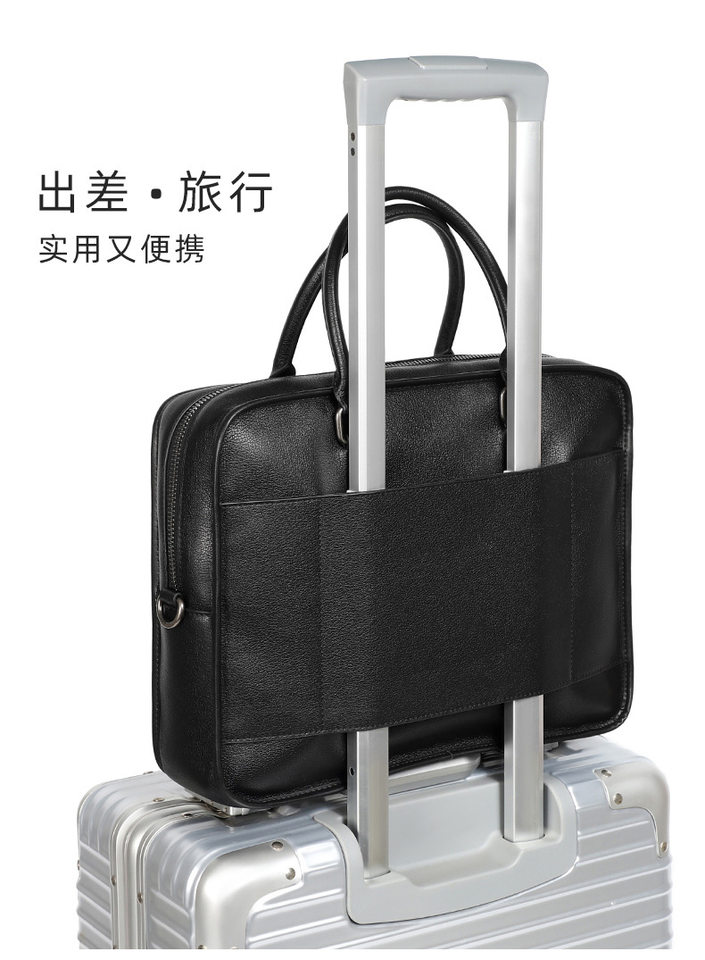 Túi xách tay nam da bò thật ngang 38×9×29 cm đựng laptop 14 inch — Màu đen chi tiết 4