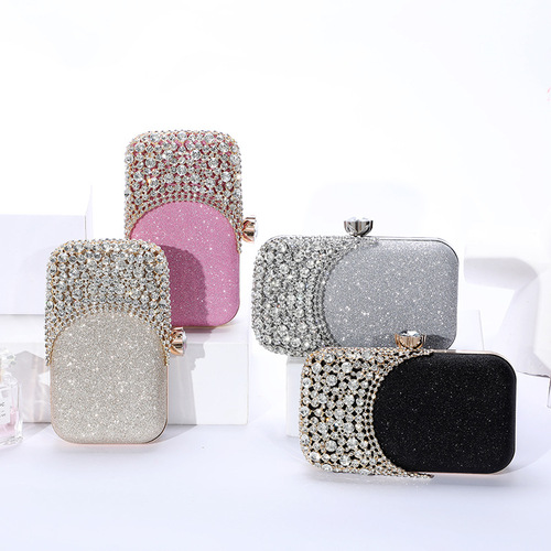 Internet celebrity diamond-encrusted evening bag, women's clutch dress bag, sparkling lady's banquet cheongsam handbag, cosmetic bag