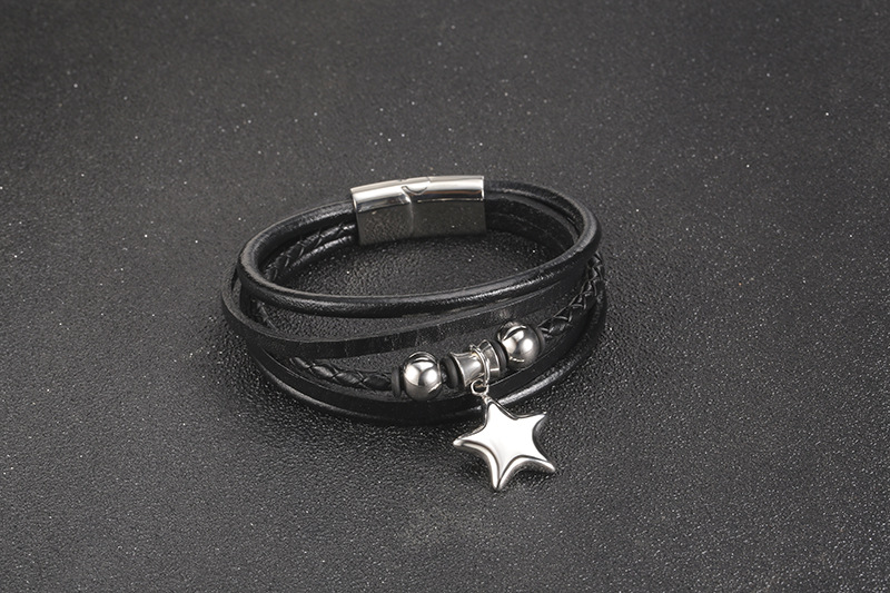 Fashion Woven Multilayer Leather Stainless Steel Magnetic Clasp Leather Bracelet