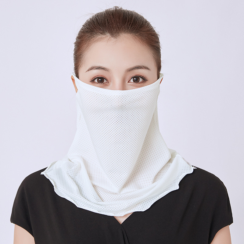 新款百搭纯色冰丝防晒面纱 透气围脖挂耳式女士夏季遮阳面罩批发