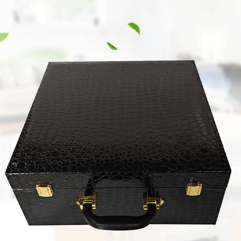 现货鳄鱼皮具中包盒黑色翻盖礼品盒茶具盒西装盒现货批发黑色翻盖