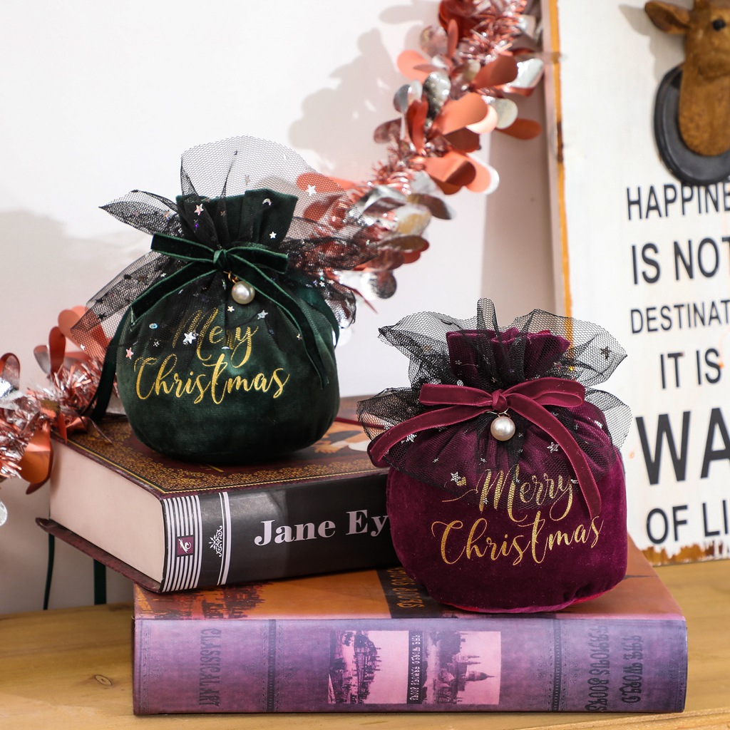 新款暖冬圣诞节丝绒苹果礼物袋 圣诞装饰用品 儿童糖果袋礼品袋