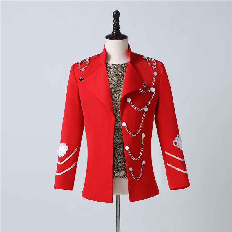 singers stage Performance clothes of male magician band red jackets