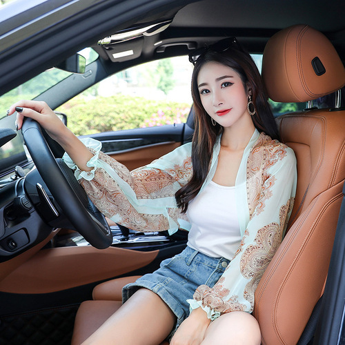 Outdoor sunscreen sleeves for summer cycling and driving, thin and long women's anti-UV ice silk chiffon glove sleeves