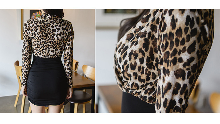 V-neck long-sleeved leopard print stitching Slim dress nihaostyles clothing wholesale NSLBS81484