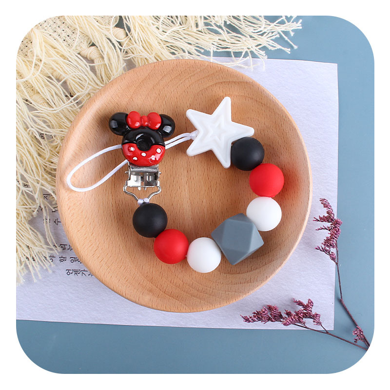 Bebé suministros nuevo Mickey chupete clip bebé mordedor silicona estrella de cinco puntas chupete cadena mordedor palo anti-gota cadena