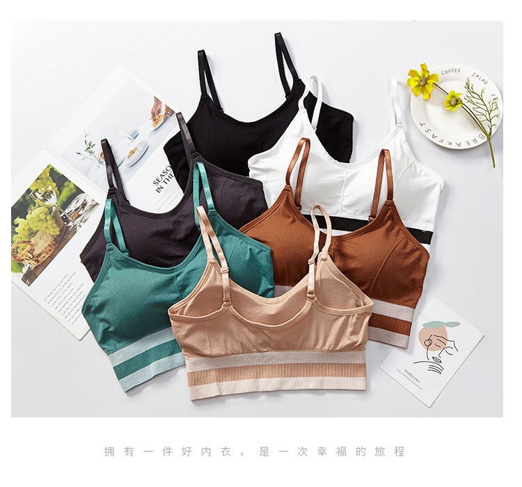 New seamless mid-length beauty back-wrapped chest thread sports anti-glare underwear women's vest adjustable shoulder strap bra detail image 18