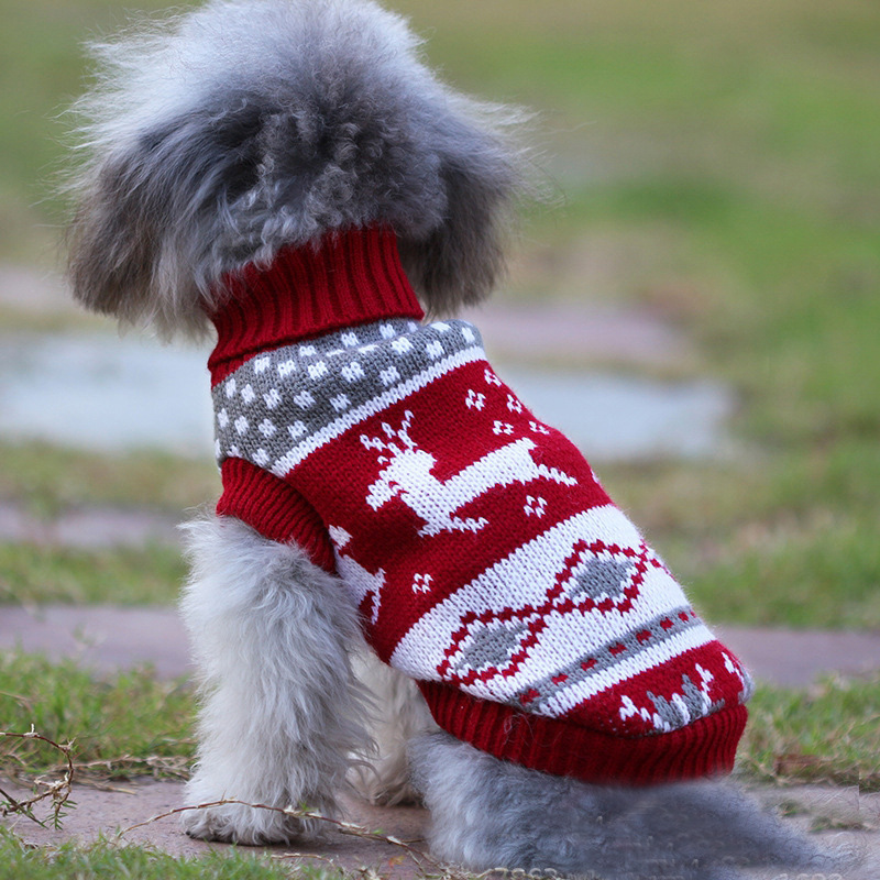Christmas Reindeer Maple Leaf Snowflake Holiday Pet Clothes Turtleneck Knitted Sweater Dog Cat Clothing Winter Coat_voghion.com