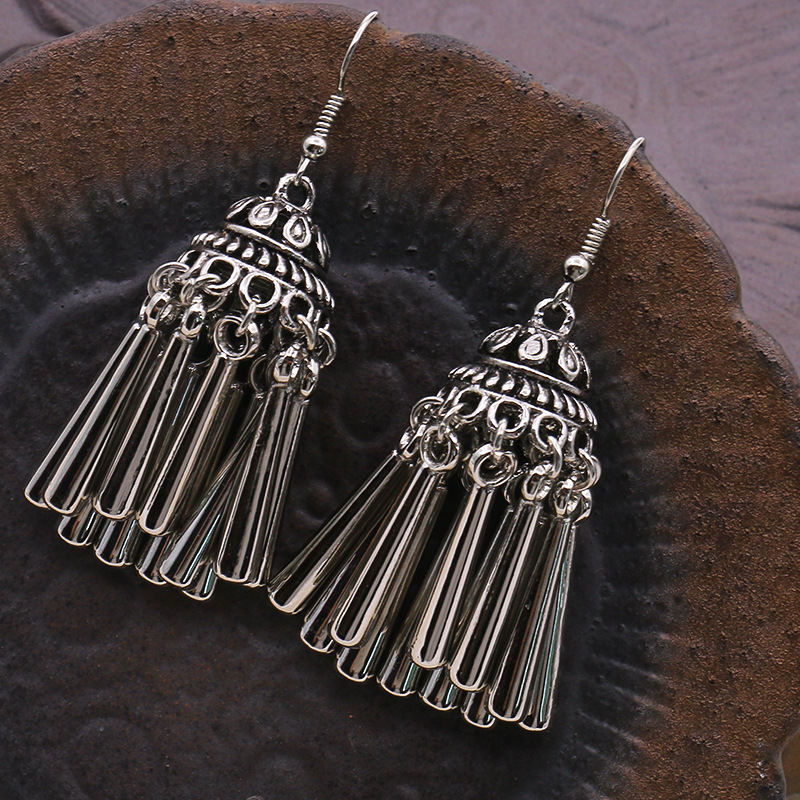 Alloy Material Tassel, Flower Pattern 1 Pair Ethnic Style Tassel Flower Alloy Plating Hollow Out Women's Drop Earrings