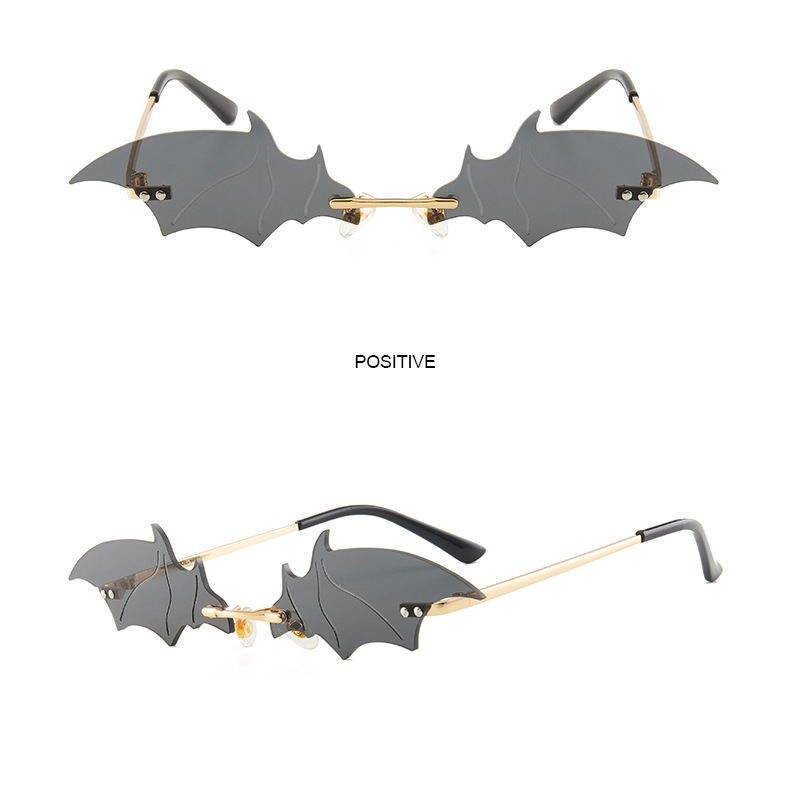 70g Weight Frameless Glasses Structure Sunglasses Classification PC, UV400 Protection Lens Material Special-Shaped Mirror Glasses Style Outdoor, Stage Occasion Halloween Festival Bat Pattern Unisex Gender Streetwear Style Gold Color Streetwear Bat PC UV400 Protection Special-Shaped Mirror Frameless Women's Sunglasses 4
